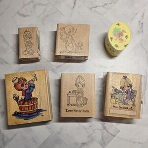 Vtg 1990s Lot / 6 PRECIOUS MOMENTS Rubber Stamps Stampendous Enesco Stamp Affair